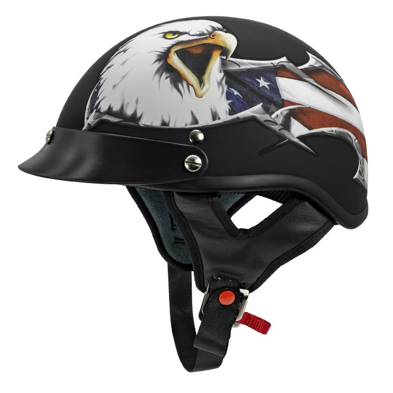 VCAN unisex-adult Cruiser Patriotic Eagle Graphics Motorcycle Half Helmet, Small (Flat Black USA - Image 1